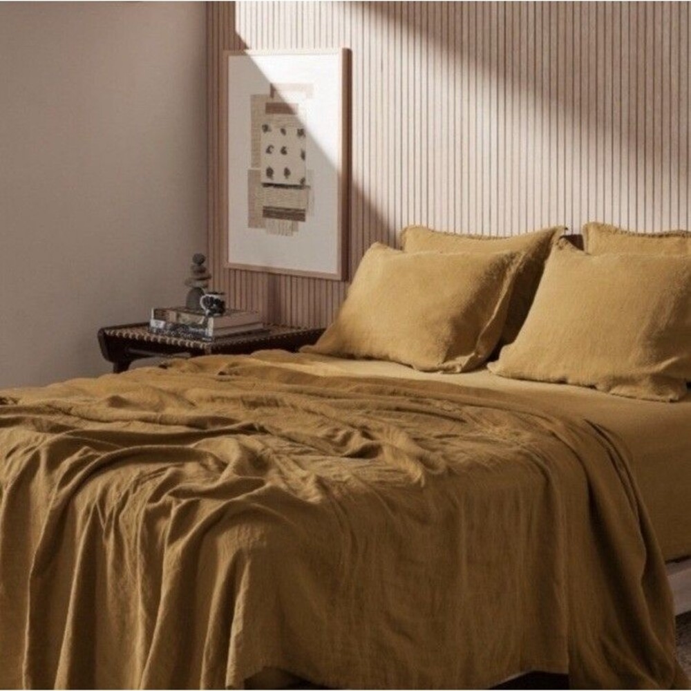 PARACHUTE Ochre King/California King Flat Sheet 100% Linen Portugal Excellent